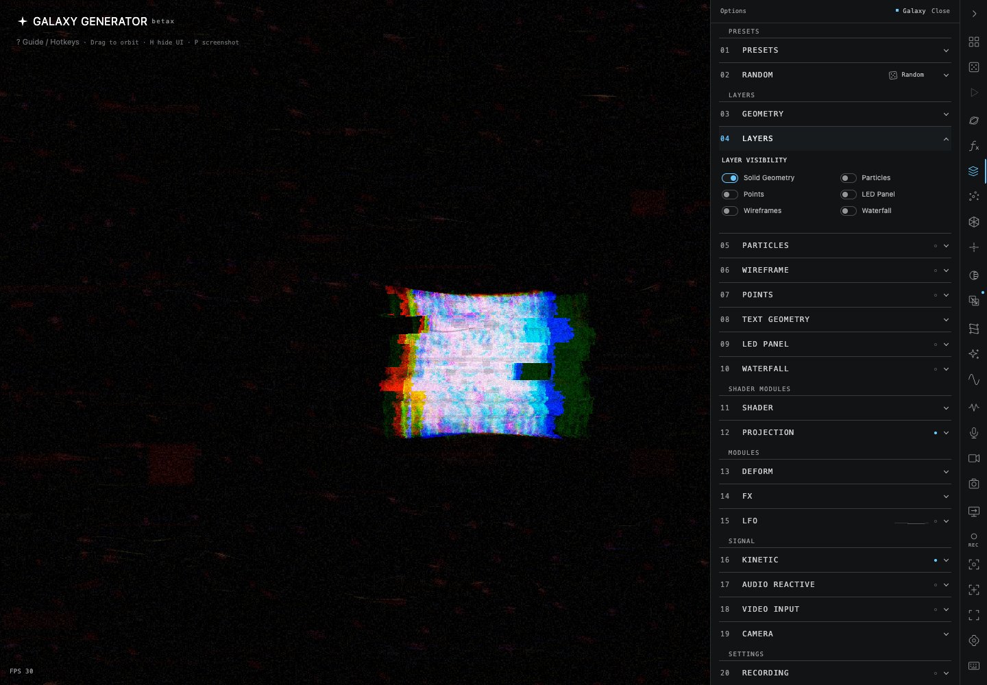 A visual created in Galaxy Generator